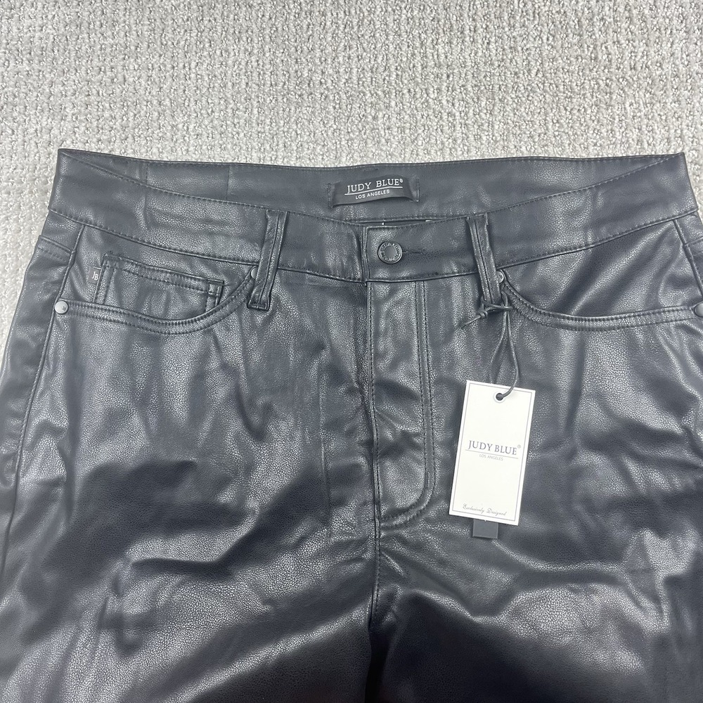 Judy Blue Faux Leather Straight Pants Size 16W Black Tummy Control JB88755 NEW